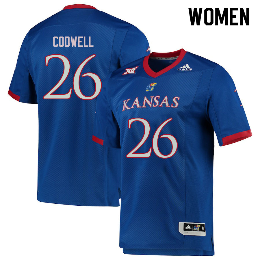 Women #26 Jack Codwell Kansas Jayhawks College Football Jerseys Sale-Royal - Click Image to Close